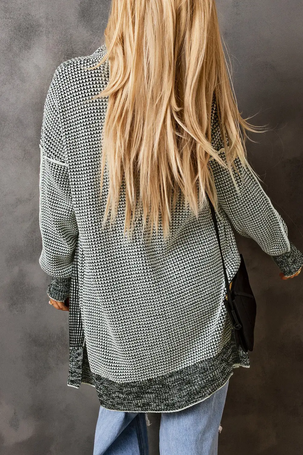Plaid Knit Long Open Front Cardigan