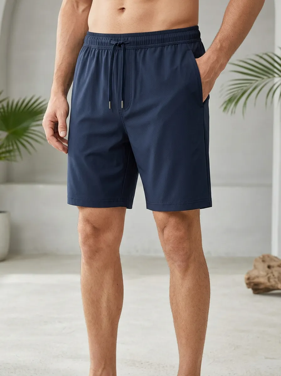 Sporty Ice-Silk Stretch Drawstring Shorts