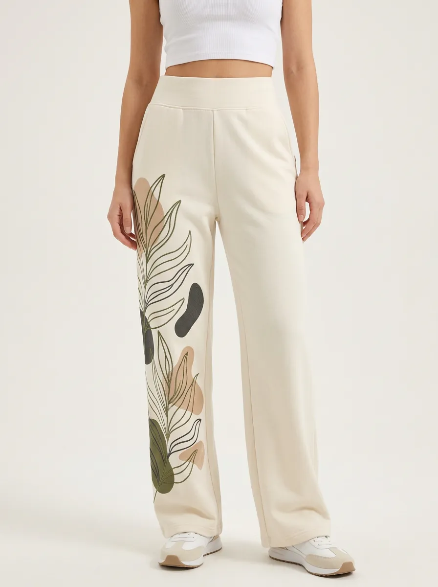 Women's Botanical Abstract Leaf Graphic Wide Leg Sweatpants