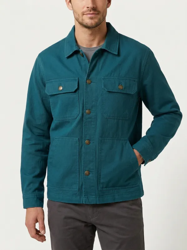 Men's Olive Green Utility Button-Down Canvas Jacket