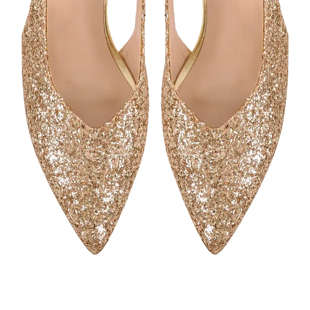 Glitter Pointed Toe Low Heel Slingback Pumps