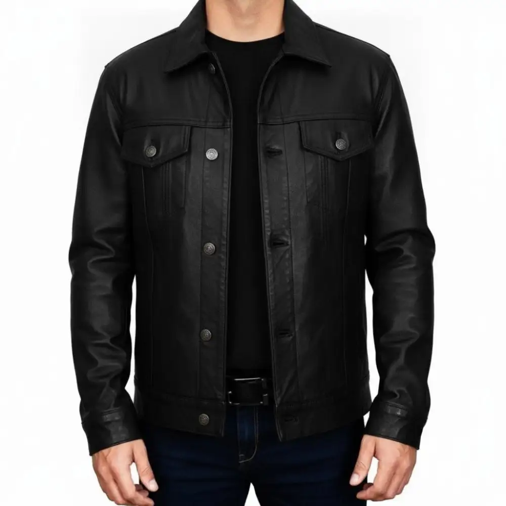 Classic Leather Biker Trucker Multi Pocket Jacket
