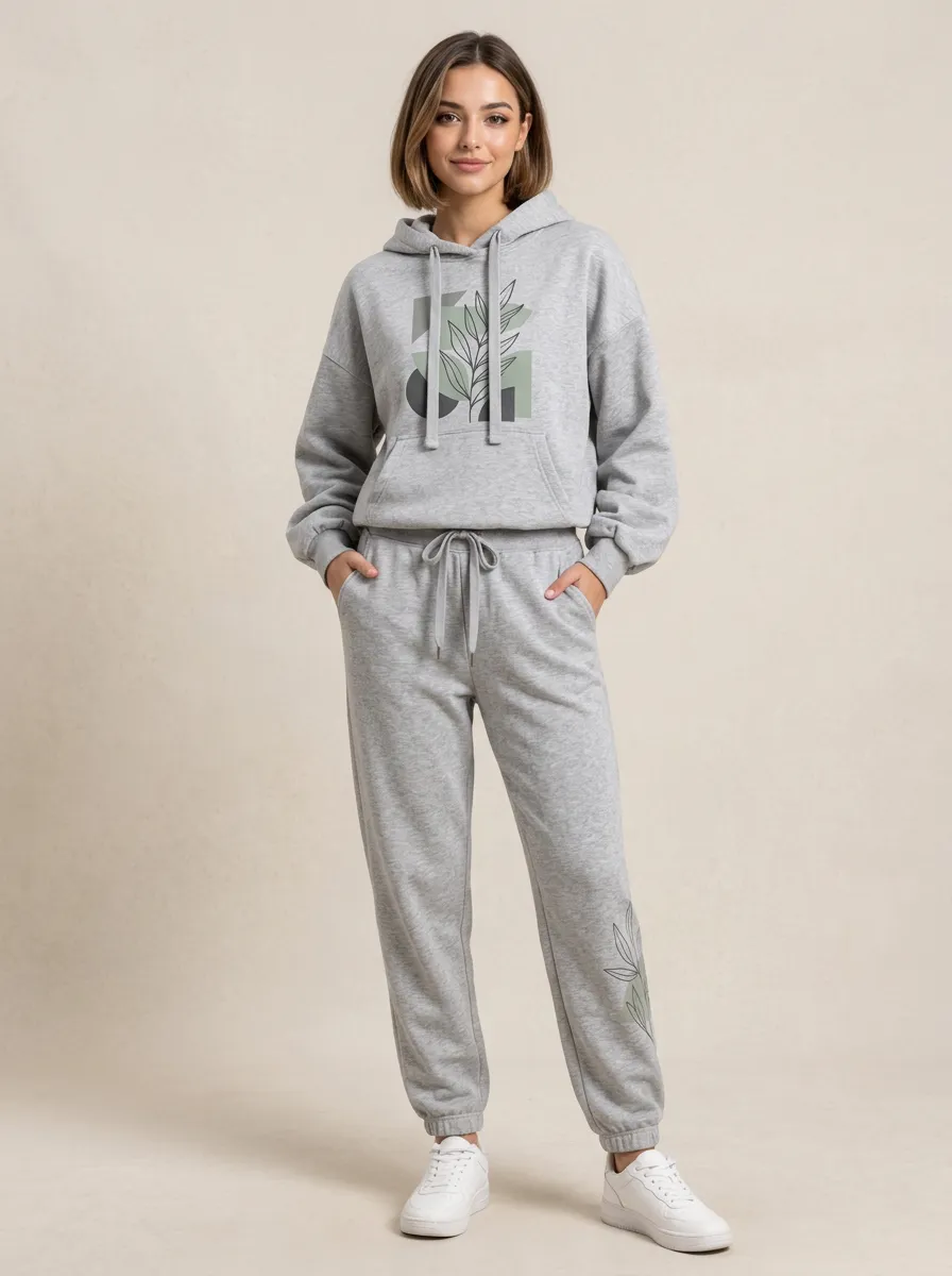 Women's Heather Grey Solid Hoodie & Pants Set