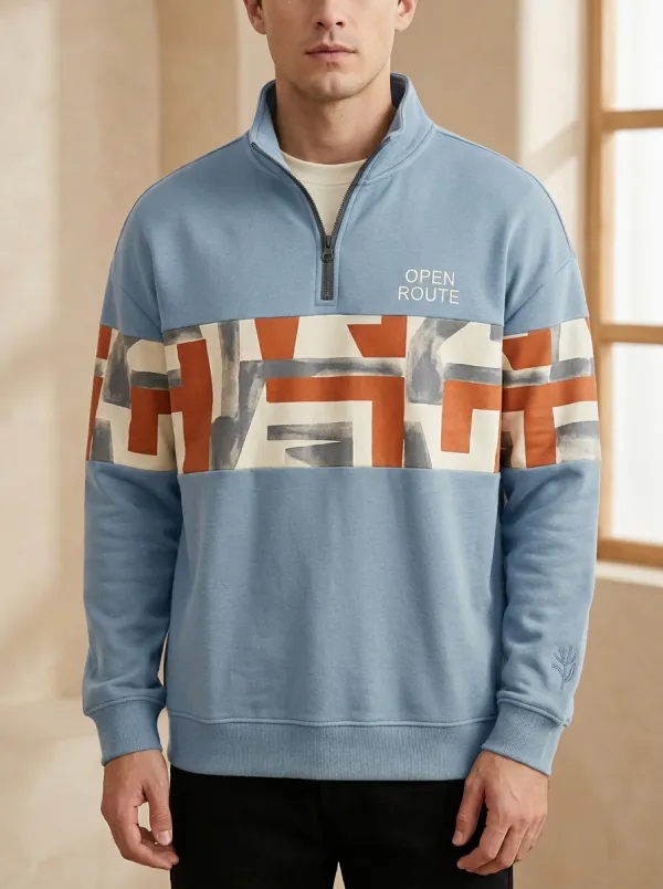 Streetwear Half-Zip Geometric Men's Half-Zip Sweatshirt