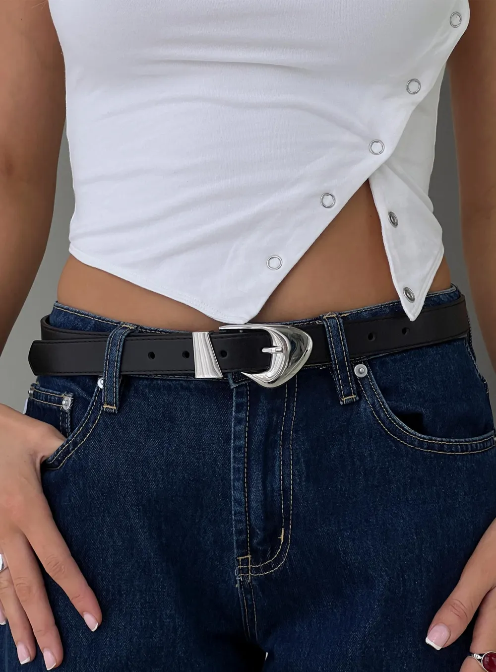 Buckle Faux Leather Statement Belt