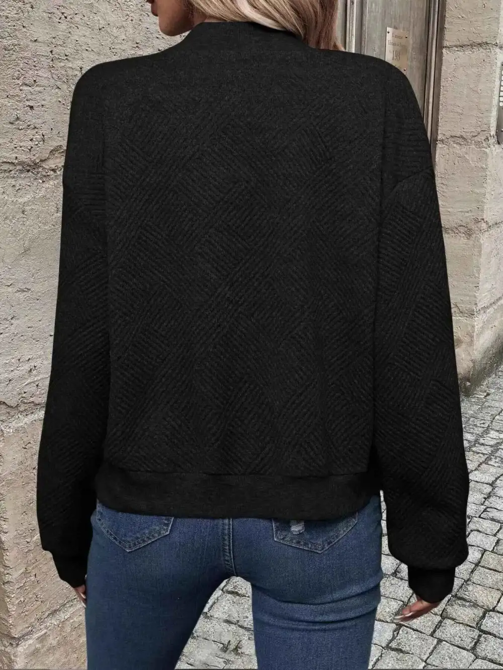 Plus Size Zip-Up Long Sleeve Textured Jacket