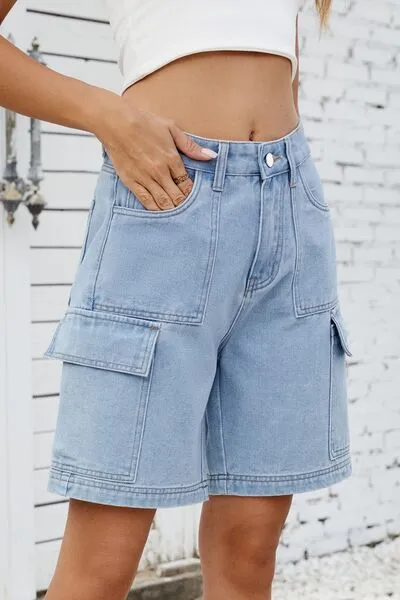 High Rise Shorts Cargo Pocket Denim Pants