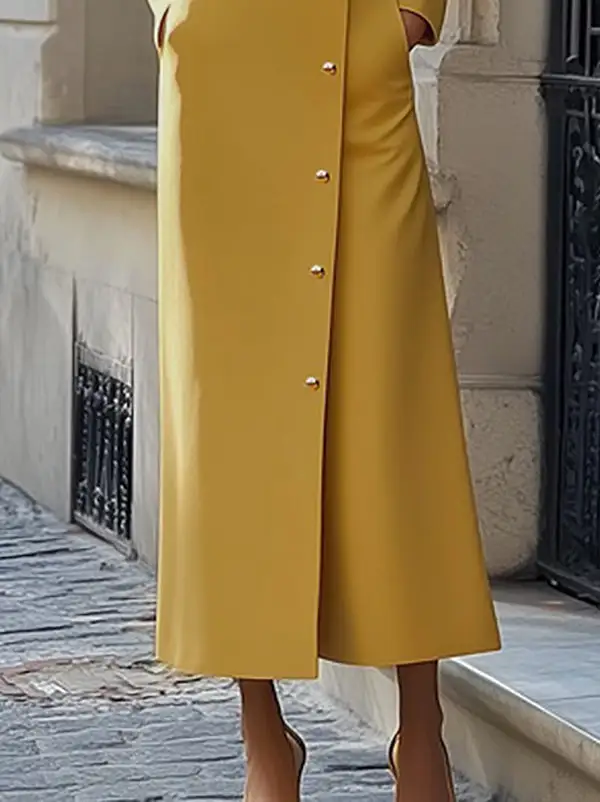 Sleeves Buttoned Long Maxi Dress
