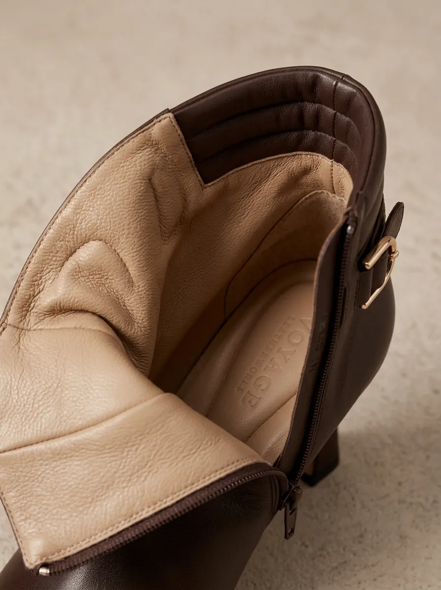 Buckle-Detail Pointed-Toe Leather-Look Women's High-Heel Ankle Boots