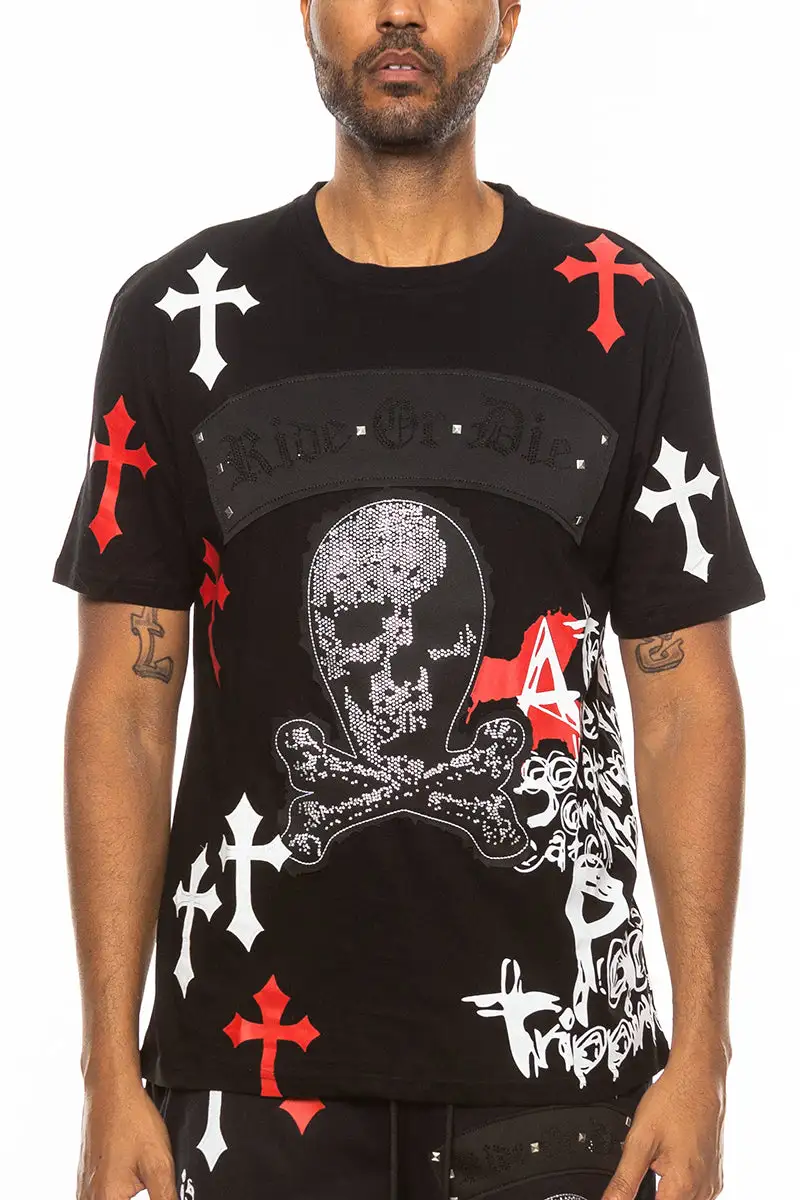 Bejewelled Chrome Skull T-Shirt