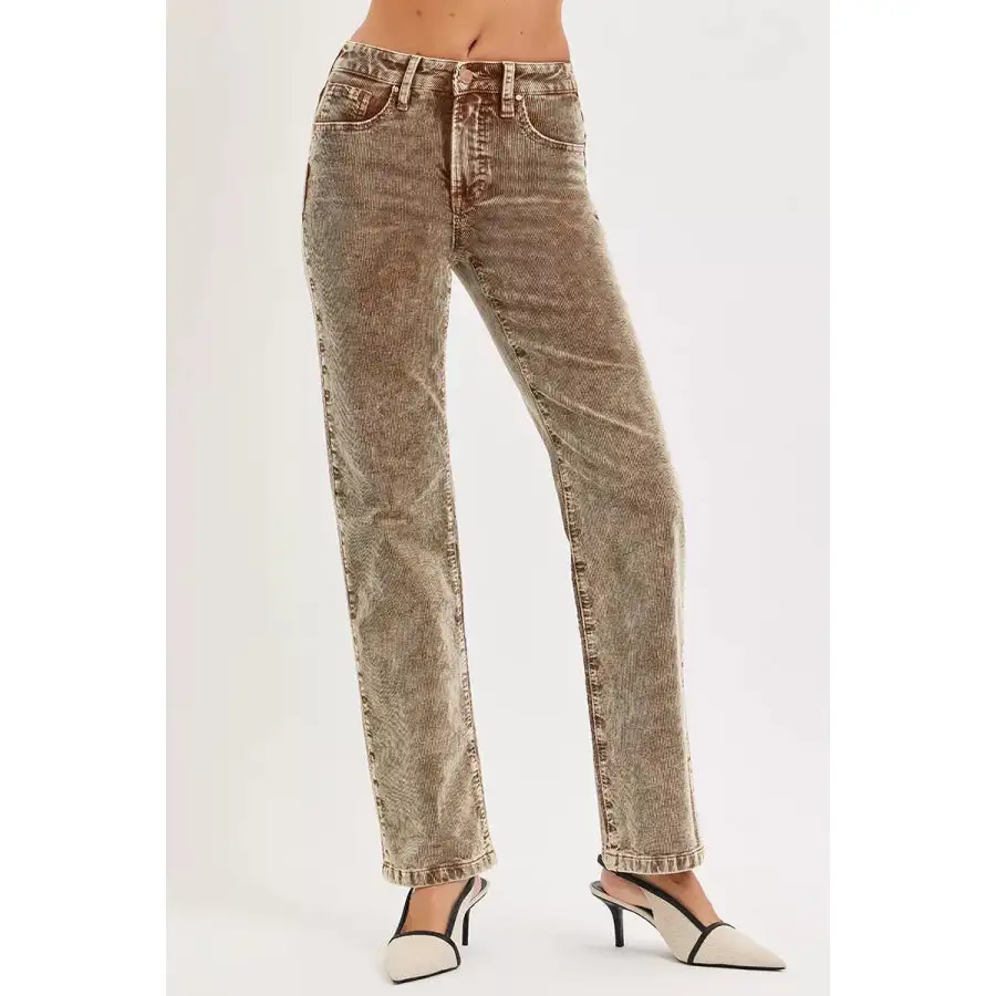 Classic Risen Tummy Control Mid Rise Straight Leg Corduroy Pants