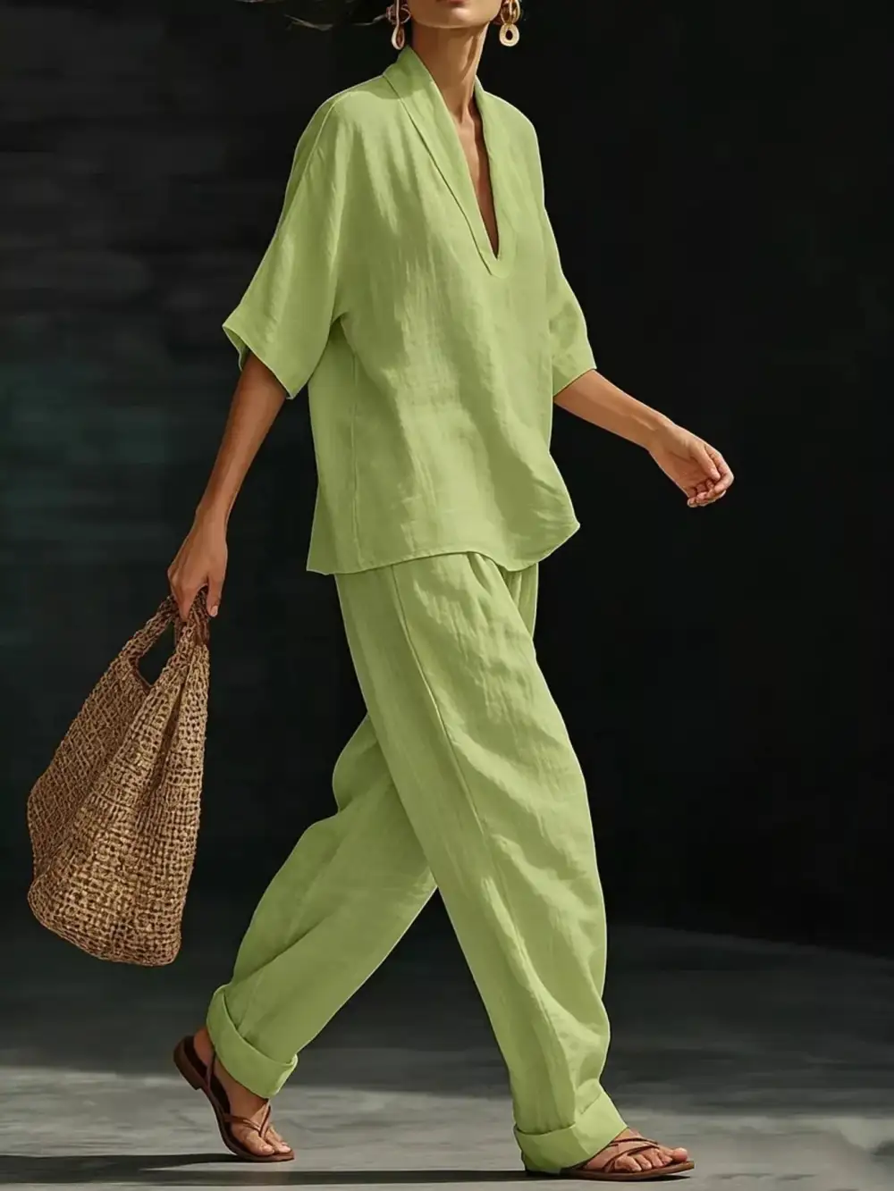Half Sleeve Loose Fit Top and Pants Set