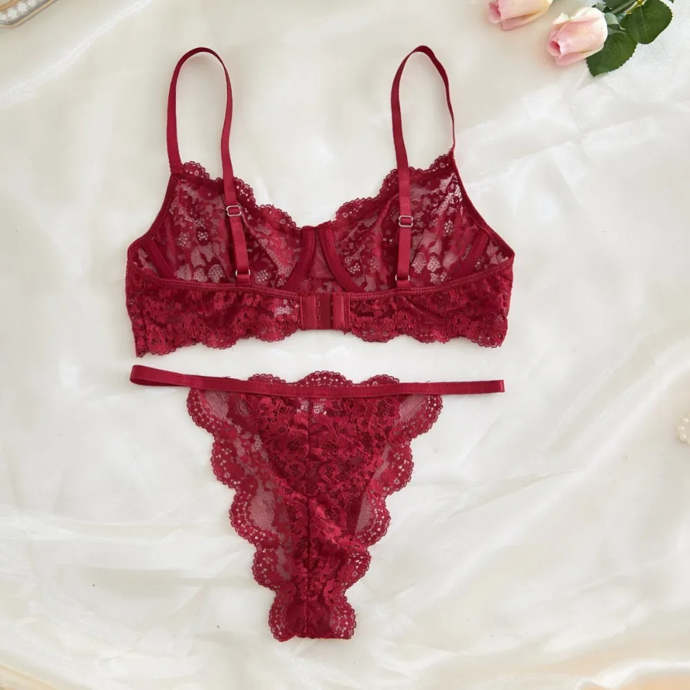 Sheer Lace Suspender Bra And Panty Set