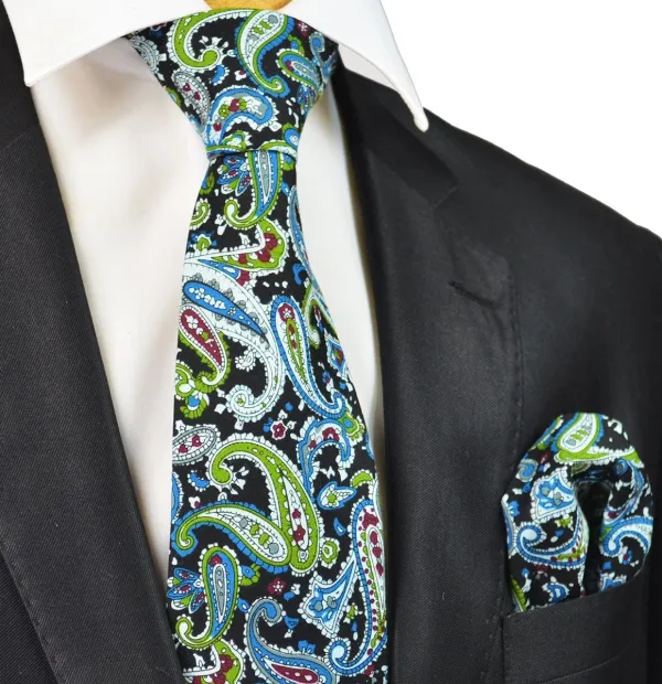 Modern Cotton Paisley Men's Necktie With Pocket Square