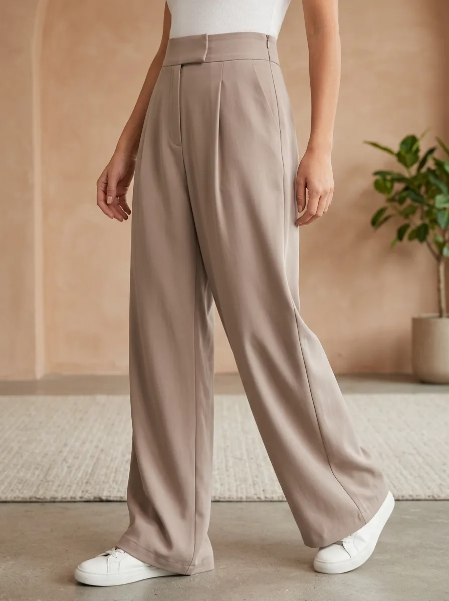 Wide-Leg High-Rise Casual Wide Leg Pants