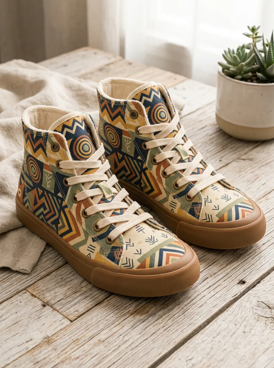 Women's Tribal Pattern Geometric Art Printed Canvas Shoes