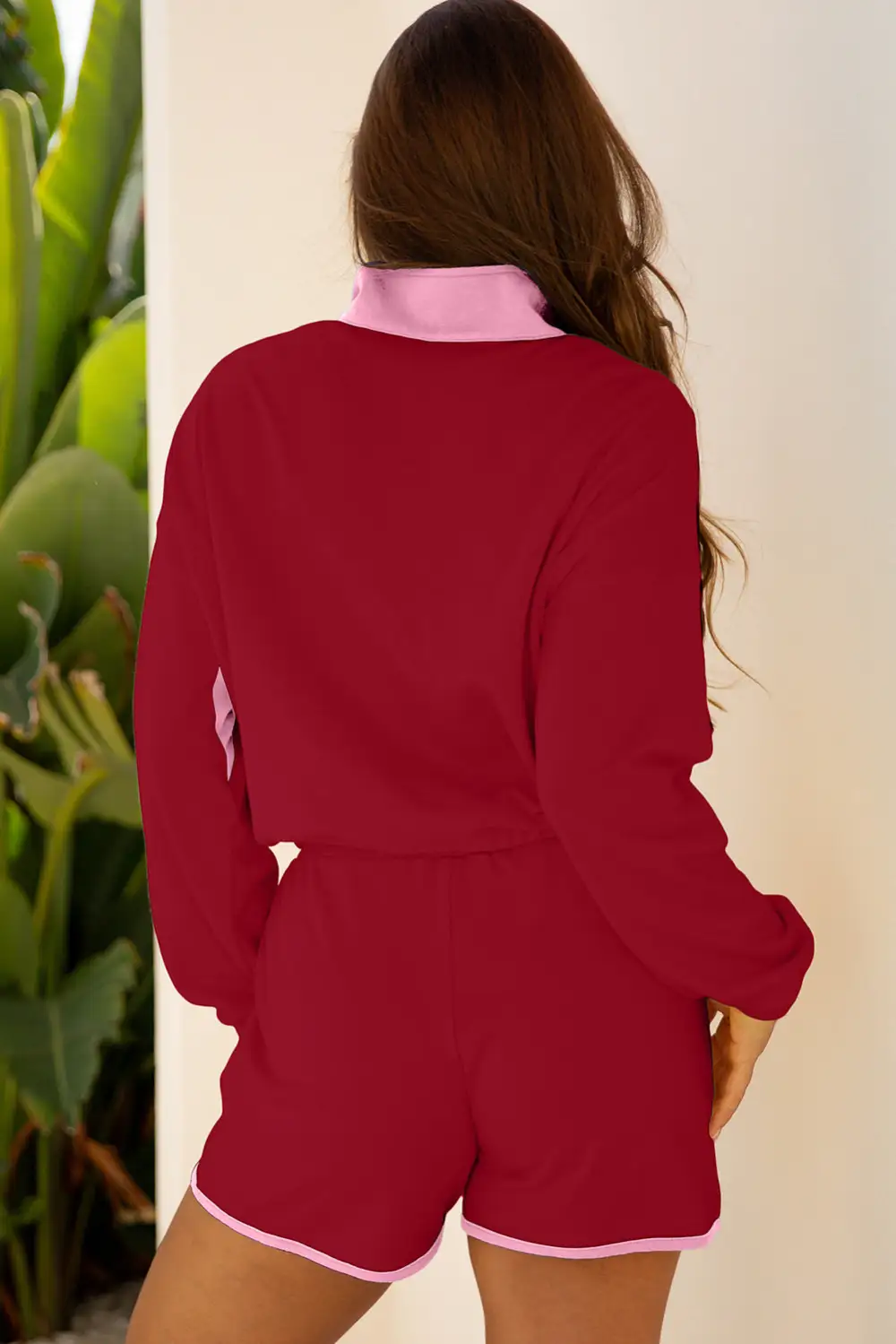 Button Pullover Relaxed Shorts Lounge Set