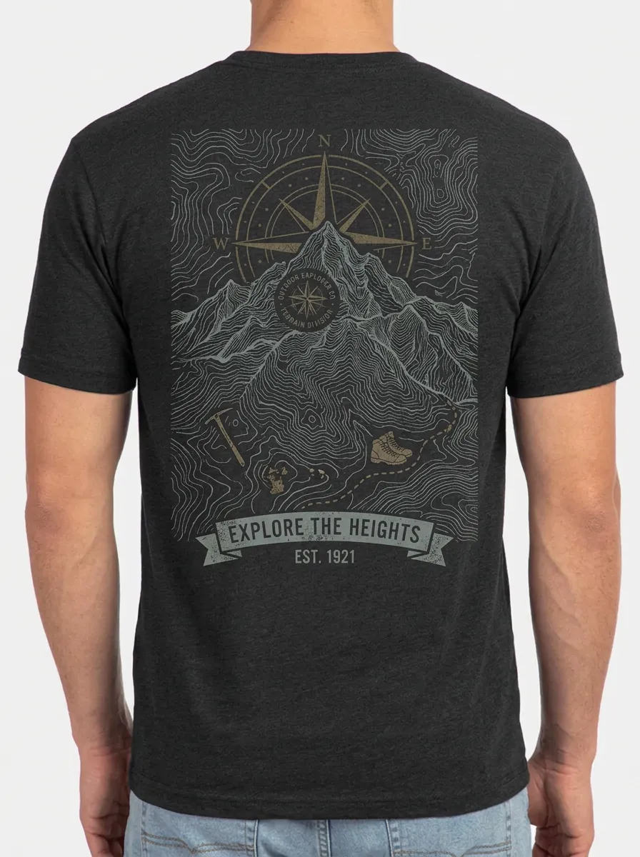 Men's Outdoor Hiking Mountain Compass Printed T-shirt