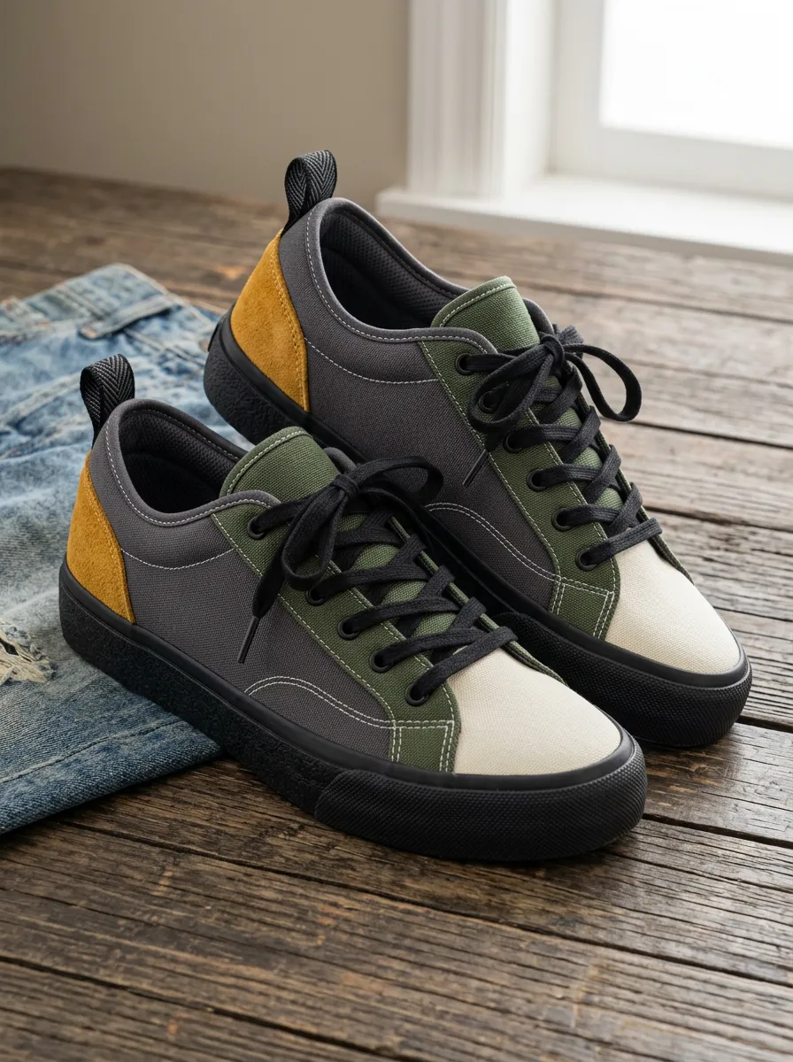 Men's Colorblock Casual Grey Green Yellow Printed Canvas Shoes