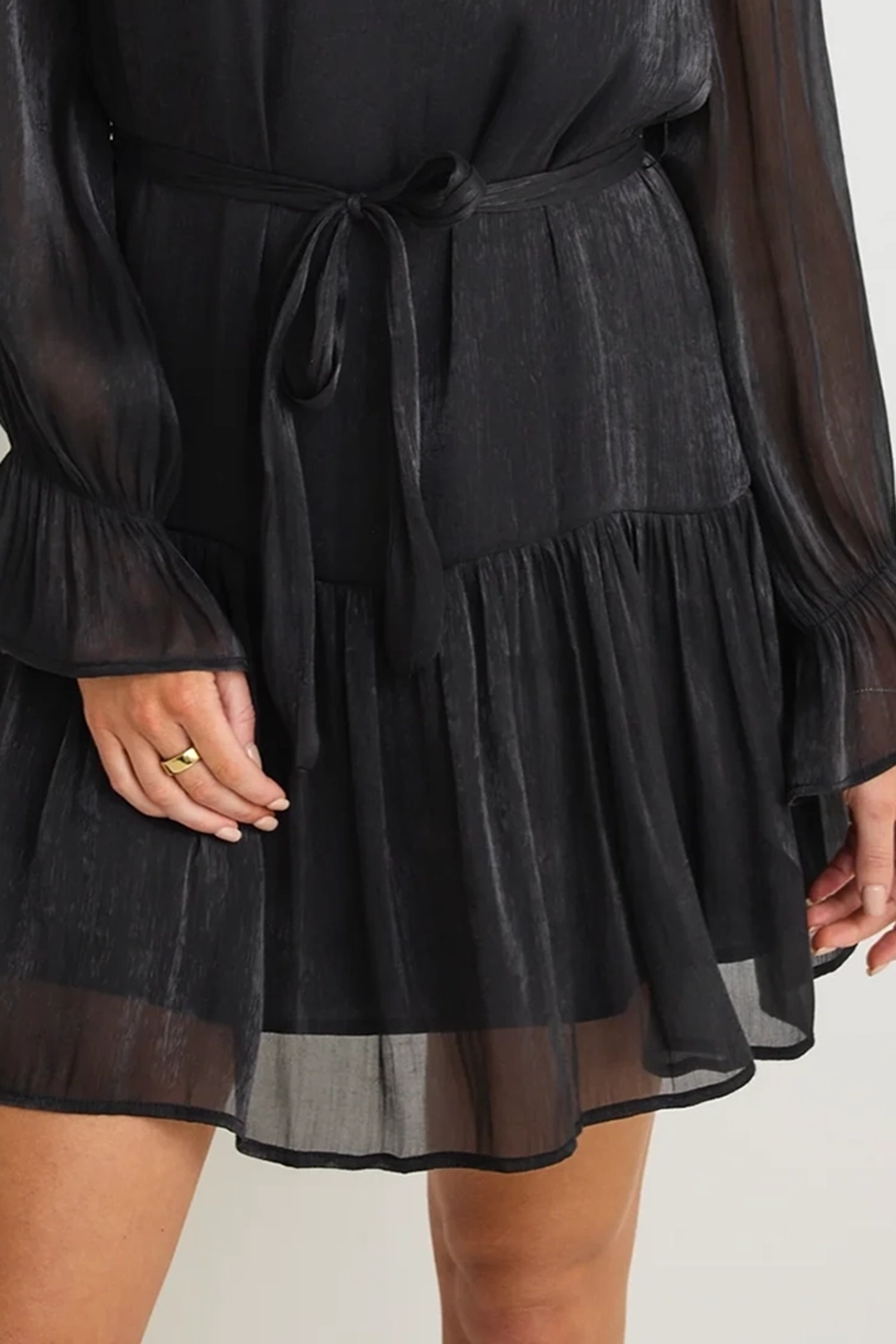 Black Chiffon Long - Sleeve Mini Dress