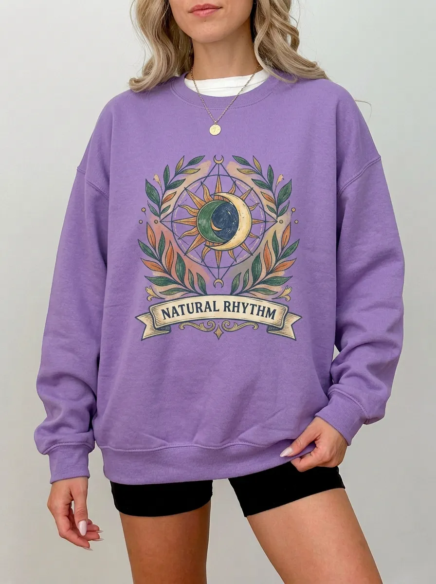 Women's Celestial Natural Rhythm Sun Moon Printed Sweatshirt