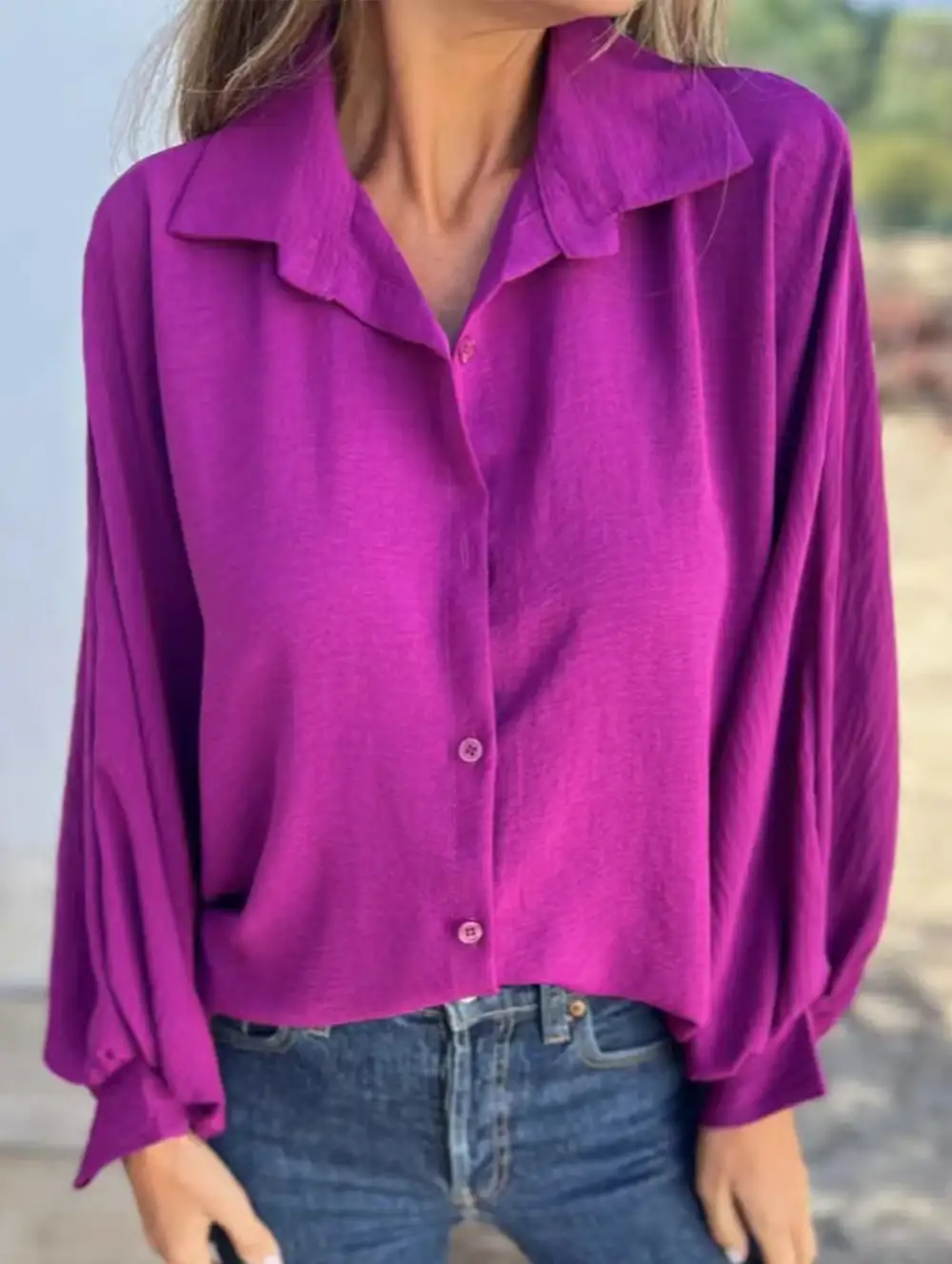 Soft Drape Collared Button-Down Shirt