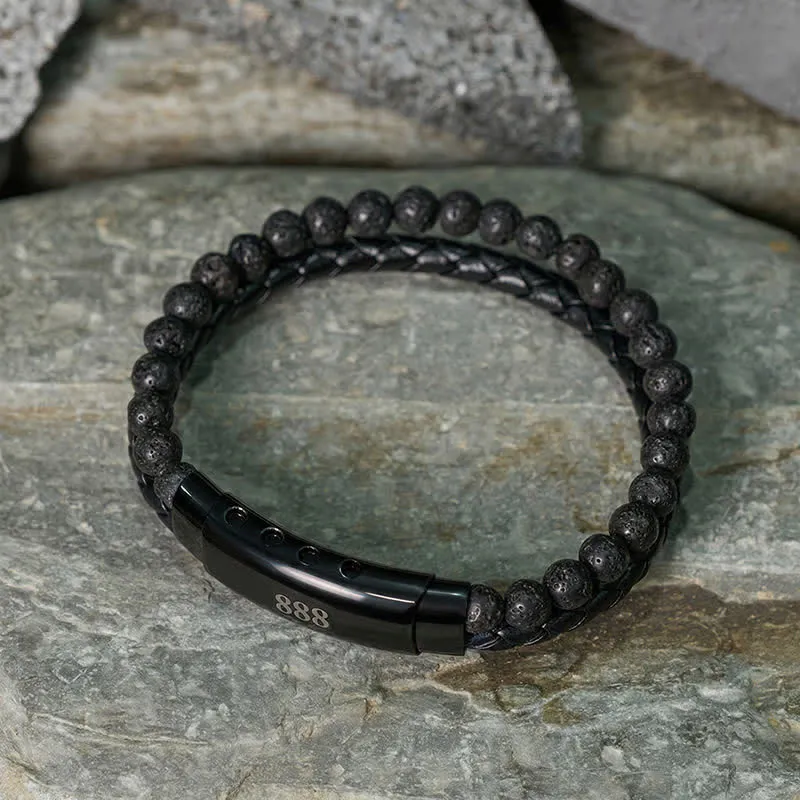 Lava Rock Angel Numbers Double Wrap Leather Bracelet