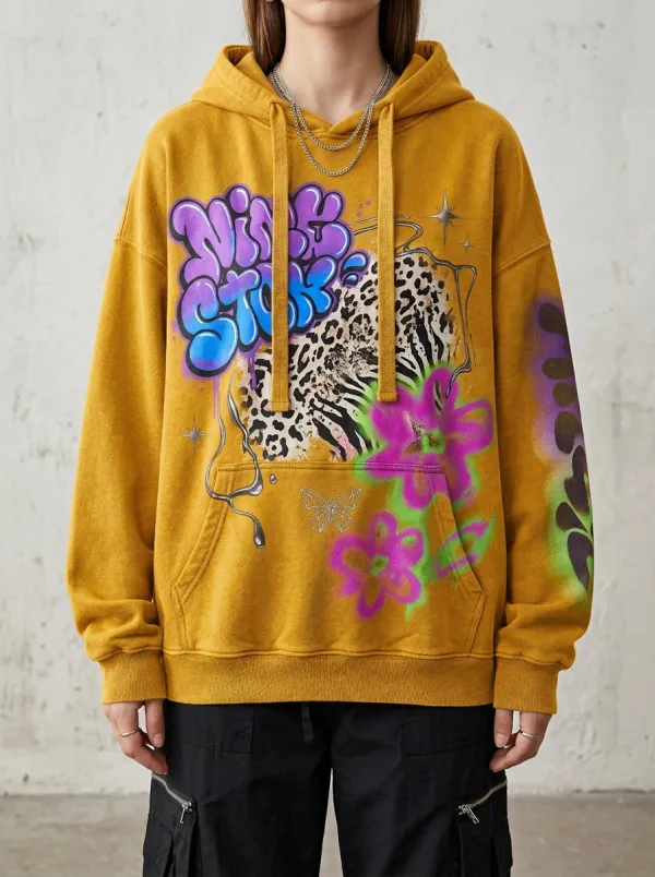 Men's Streetwear Graffiti Floral Leopard T-Shirt