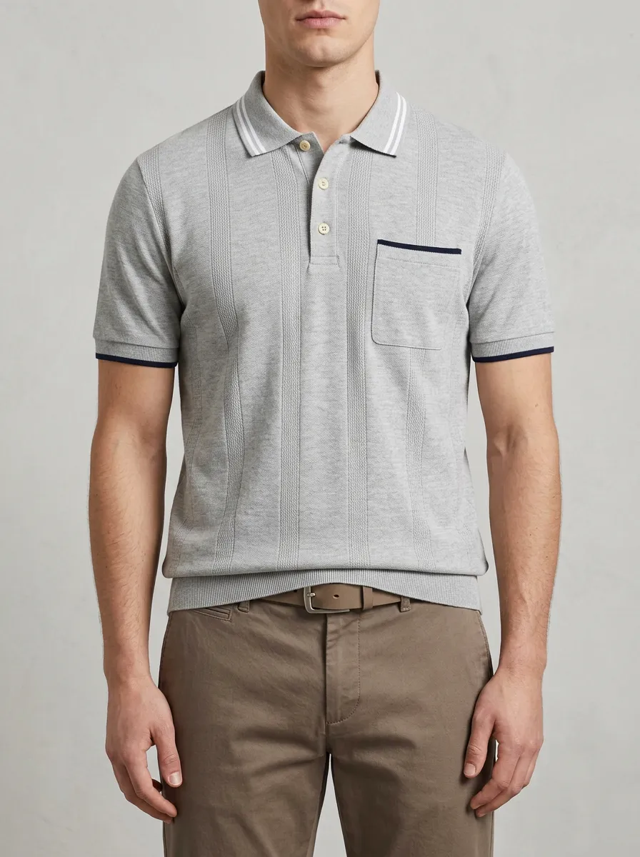 Men's Casual Vintage Striped Knitted Polo Shirt