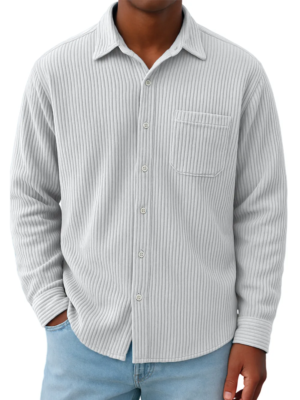 Roomy Ribbed Knit Pocket Shirt