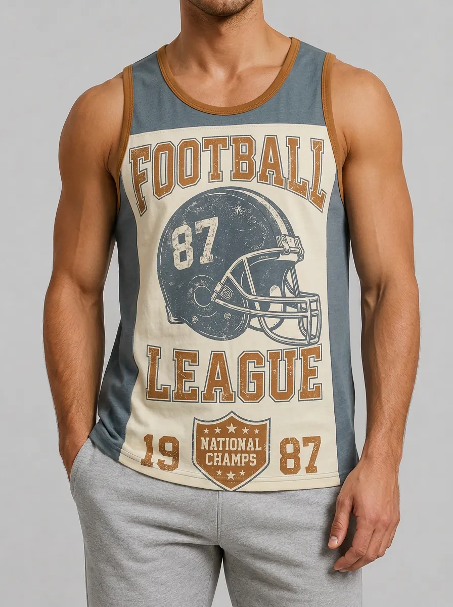 Men's Football League 87 Helmet Graphic Printed Tank Top