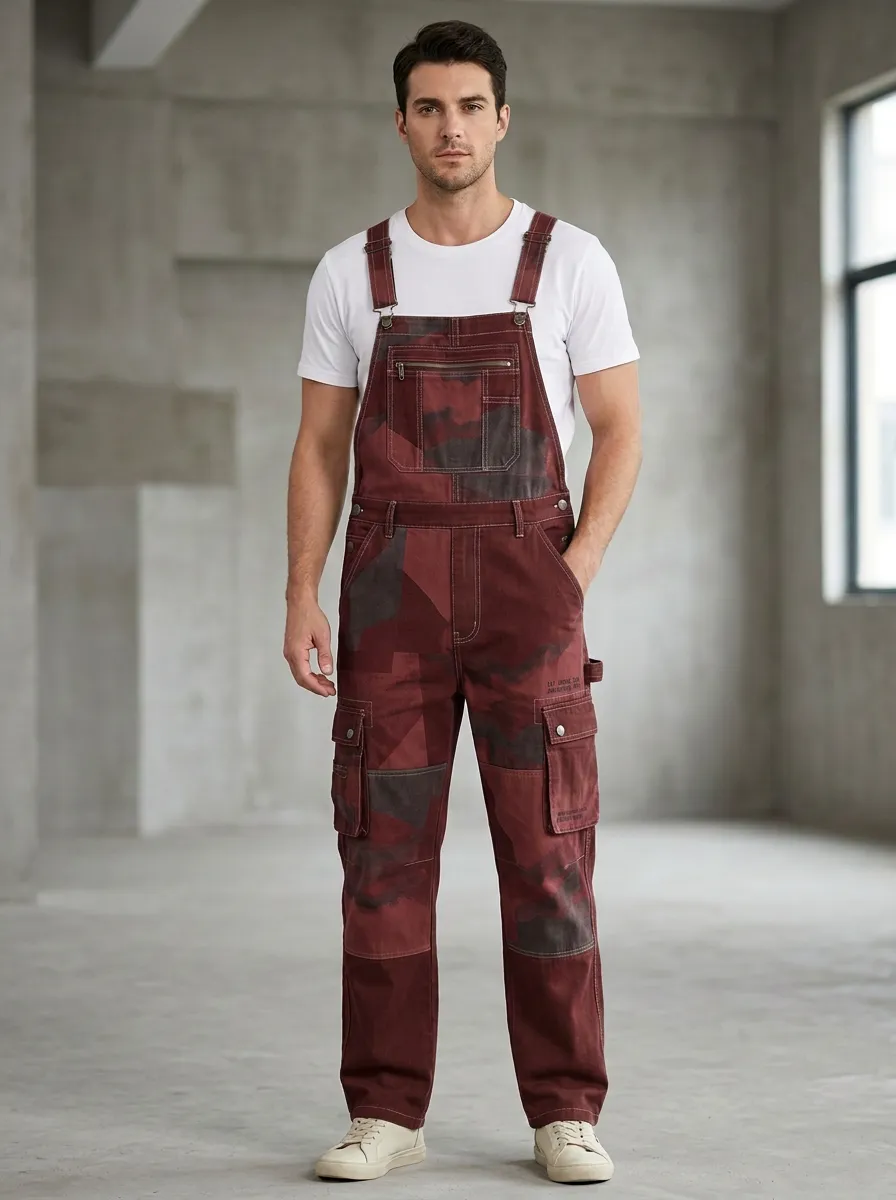 Camo Patchwork Utility Overalls