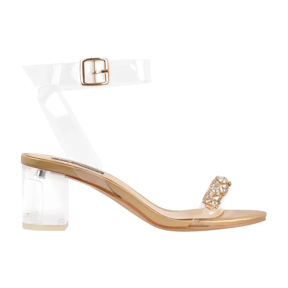 Ankle Clear Strap Rhinestone Transparent Perspex Heel Sandals