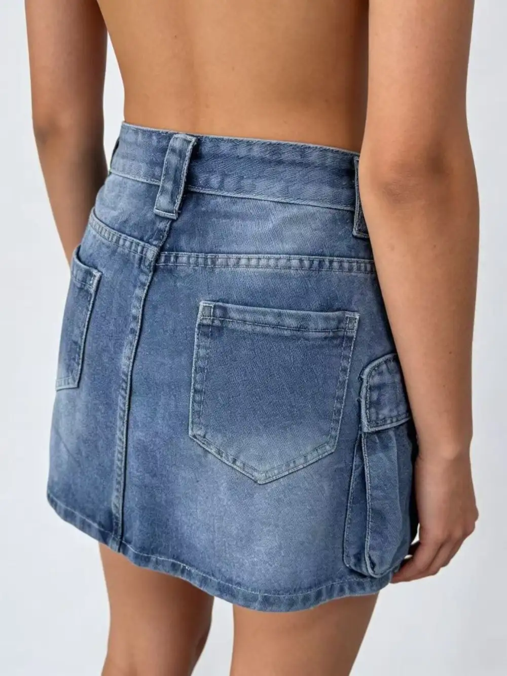 Comfort Button Front Denim Detail Skirt