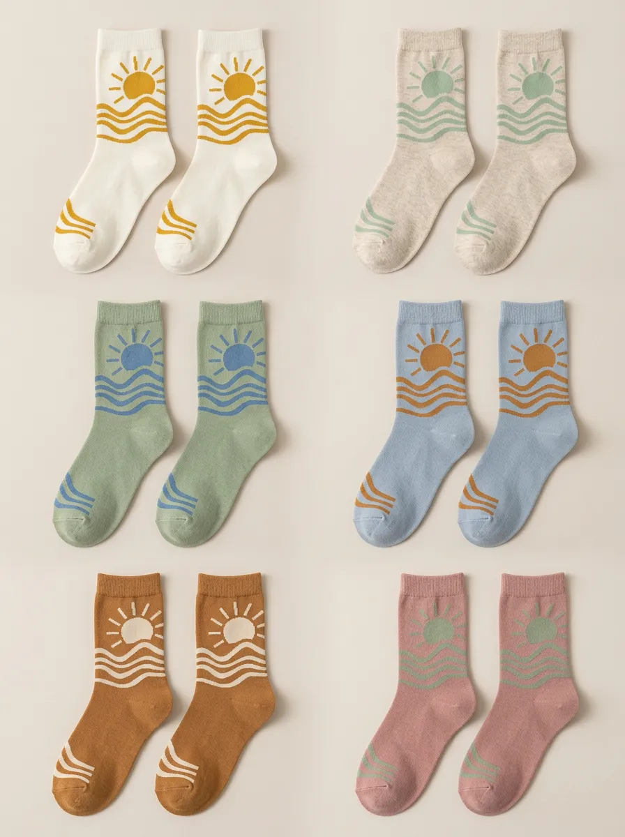 Women's Sun Ocean Wave Crew Socks Three Pair Set