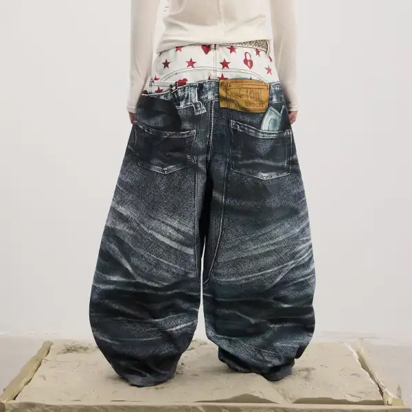 Sagging-Illusion Wide-Leg Jeans