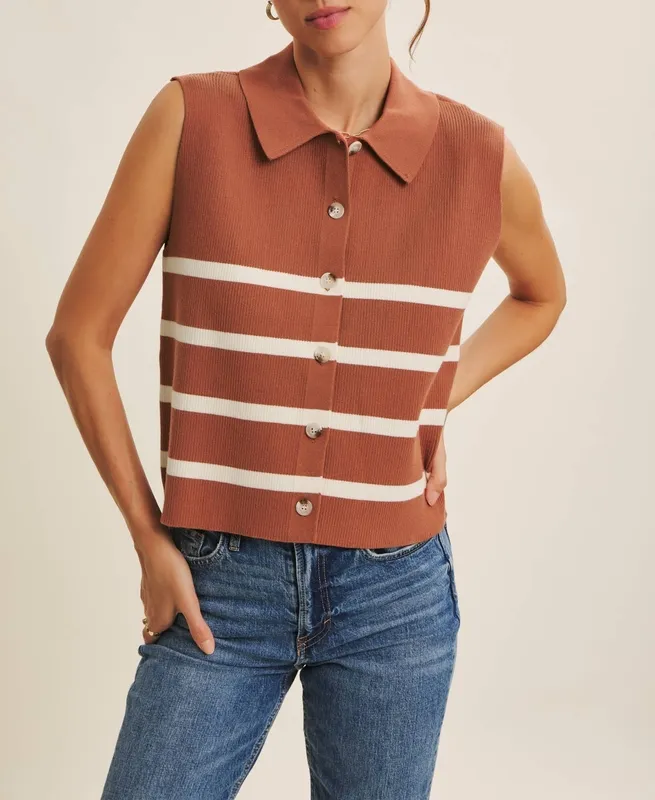 Ribbed Button-Down Sweater Vest
