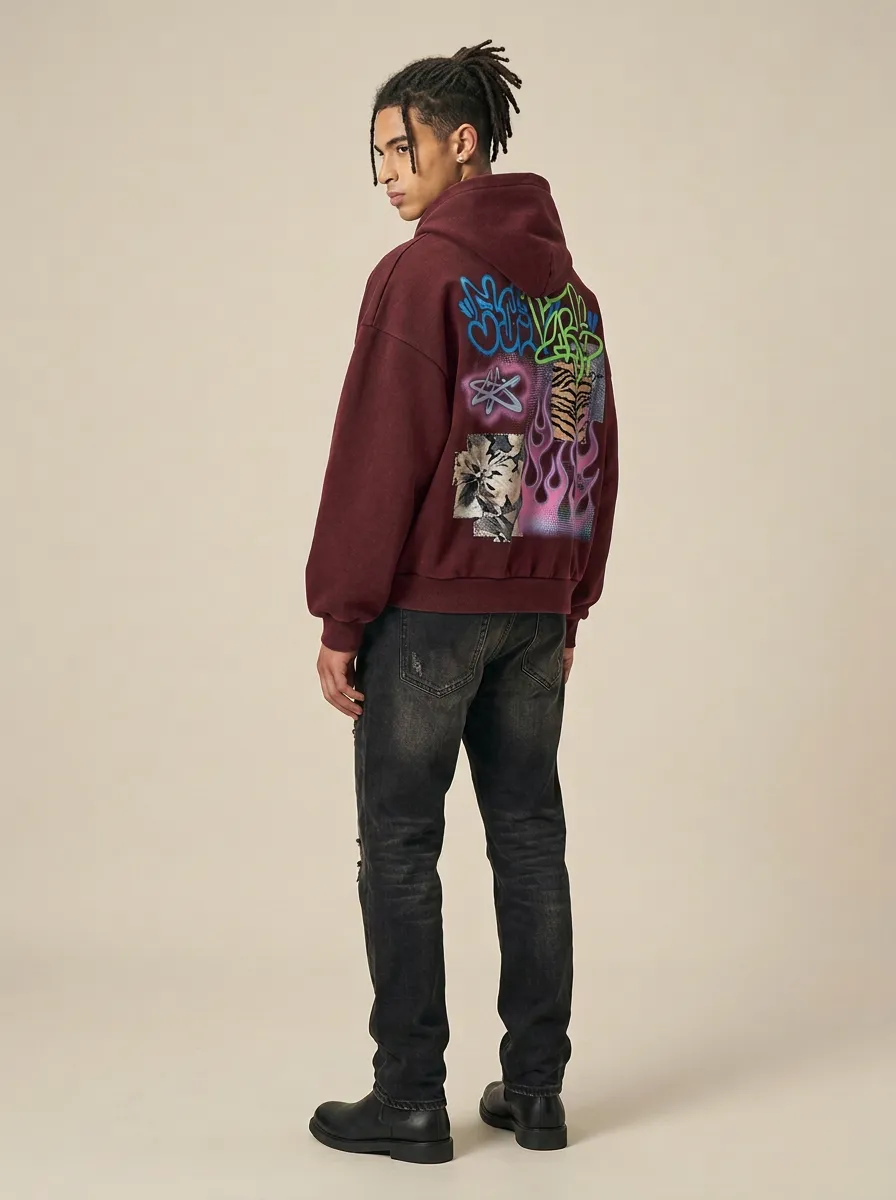 Unisex Streetwear Graffiti Flame Tiger Graphic Hoodie