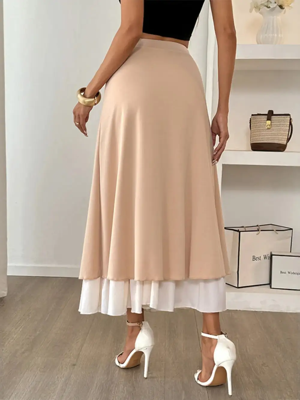 Natural Layered Midi Skirt
