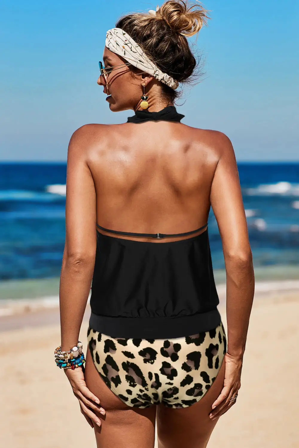 Leopard Halter Plunge Swimwear