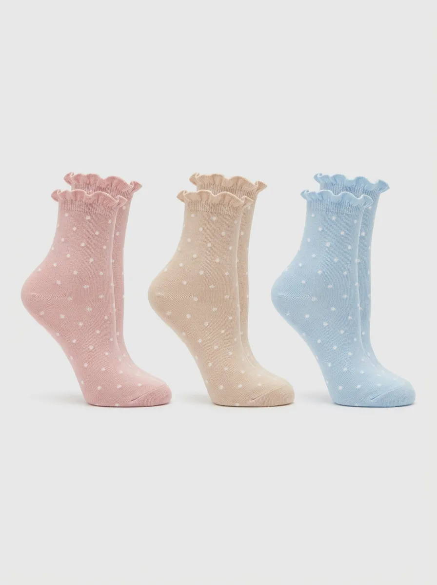 Women's Pastel Polka Dot Ruffle-Trim Ankle Assorted Socks 3-Pack