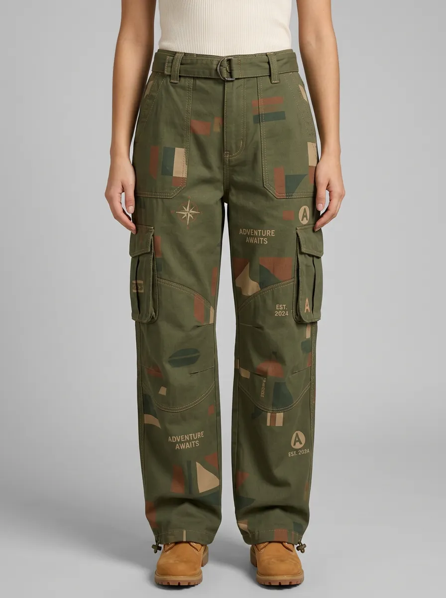 Women's Adventure Awaits Compass Printed Cargo Pants Set