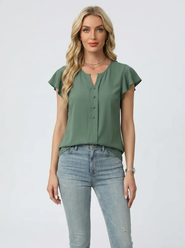 Flutter Sleeve Button Down Blouse