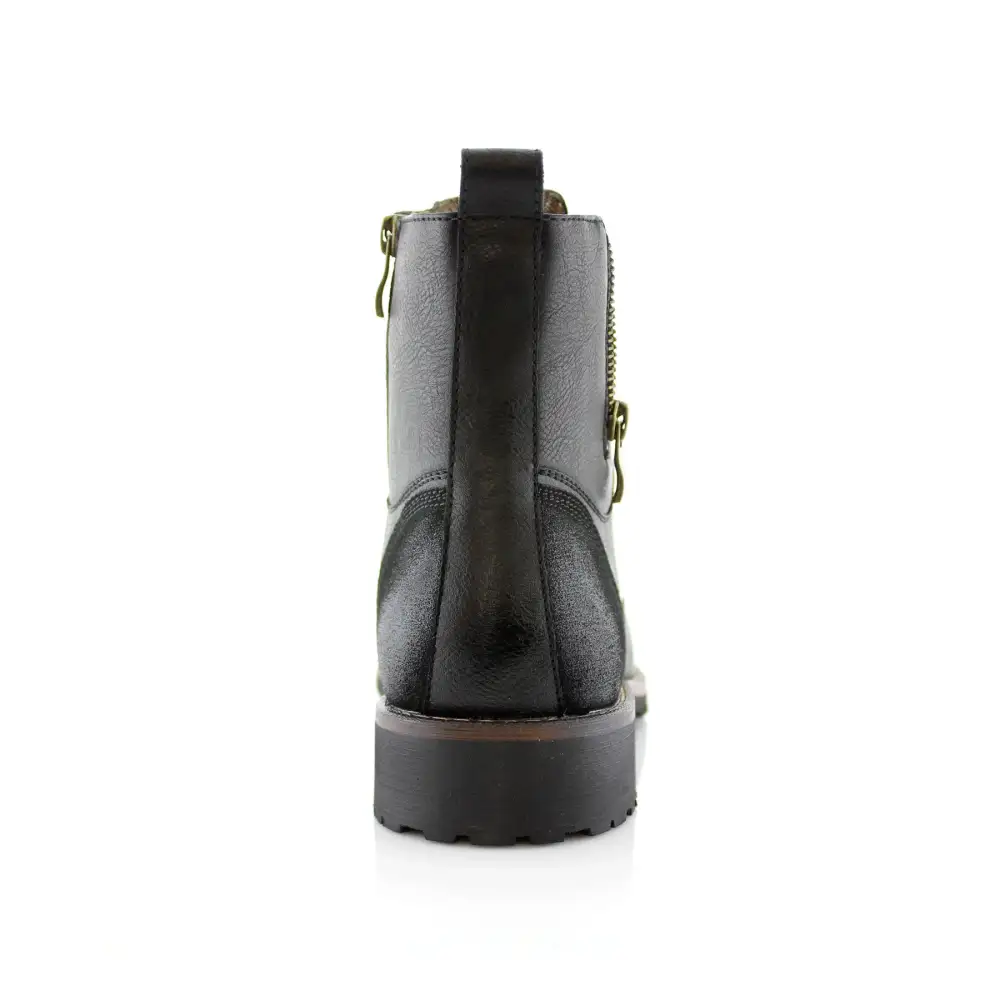 Suede Faux-Leather Cap-Toe Combat Boots