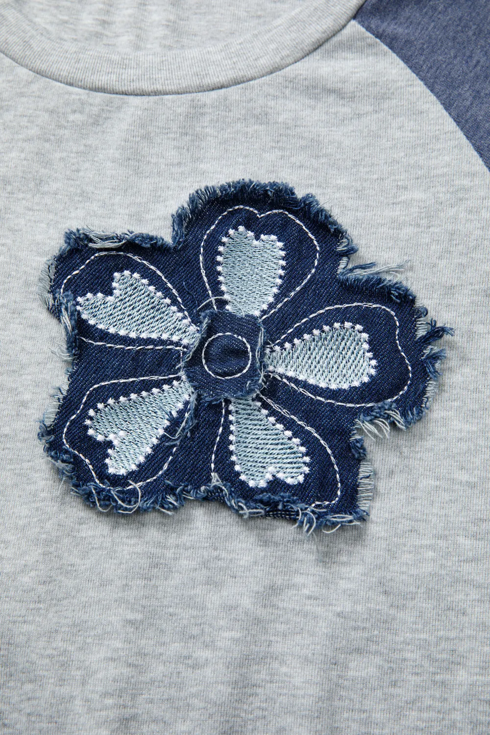 Dark Blue Block Flower Embroidered Top