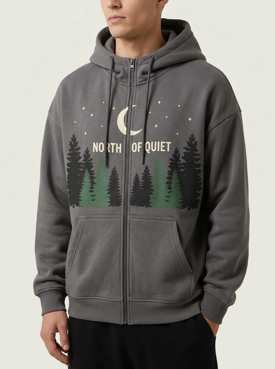 Men's Nature Lover North of Quiet Forest Moon Printed Zip Hoodie