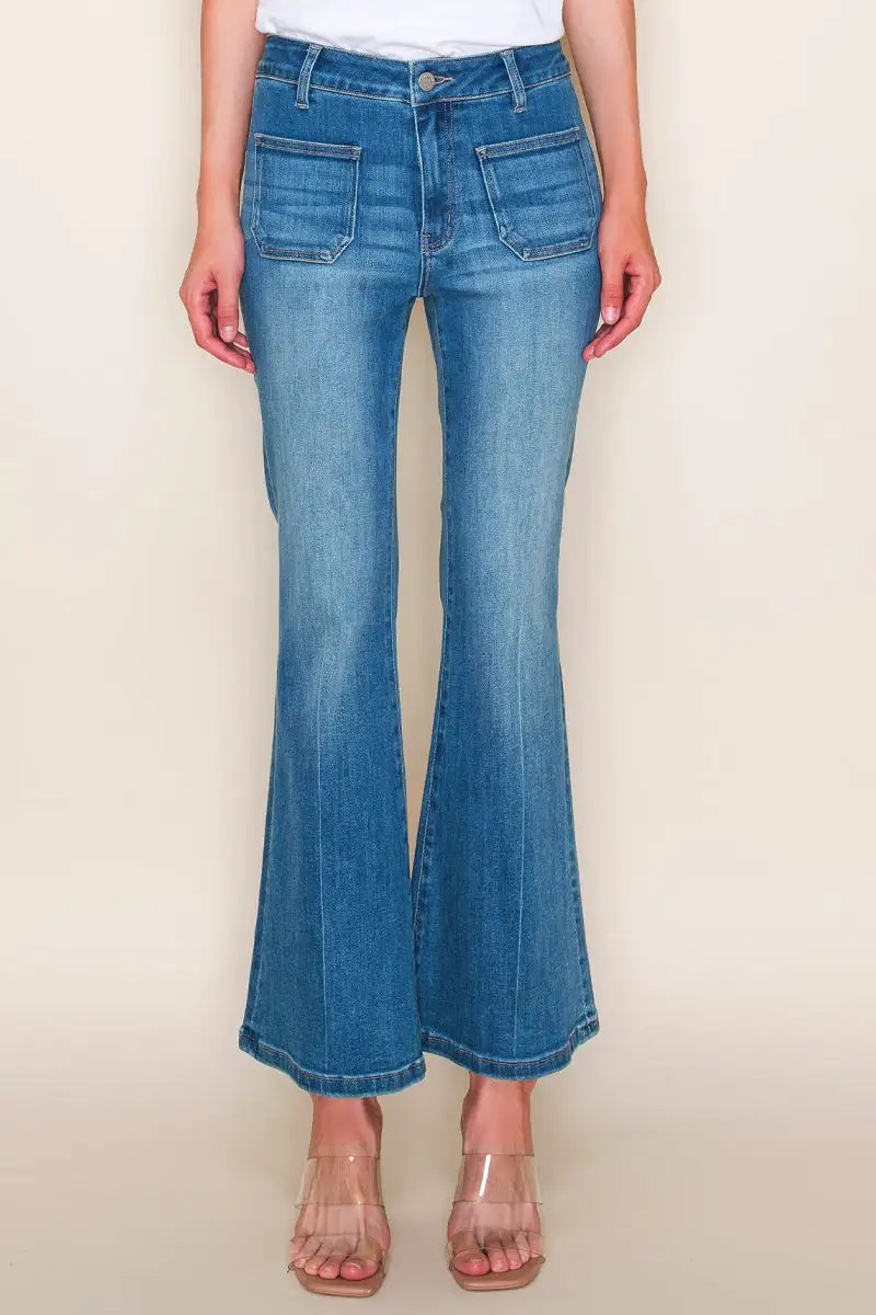 Mid Rise Cropped Flare Jeans