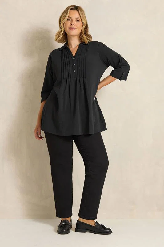 Black Pintuck Henley Top detail 1