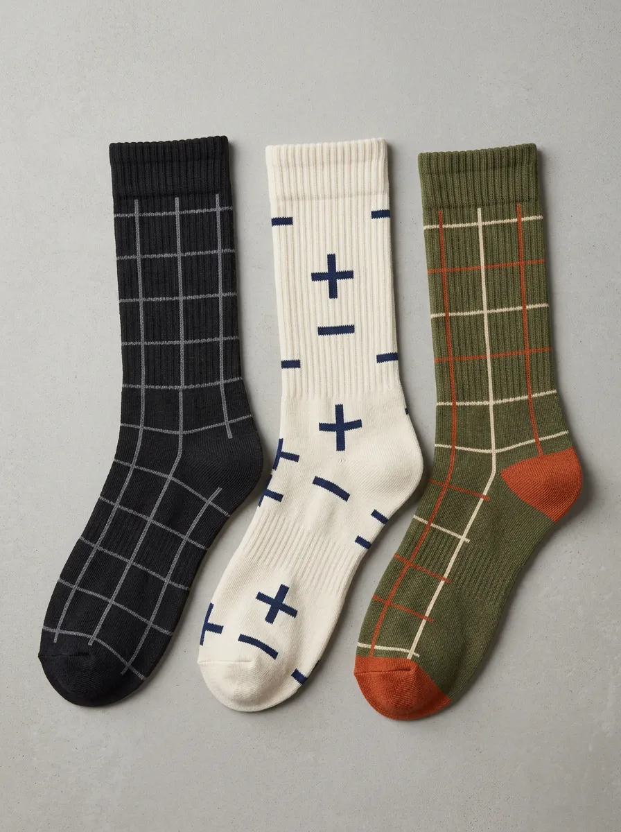 Patterned Plaid Geometric Casual Sock Set