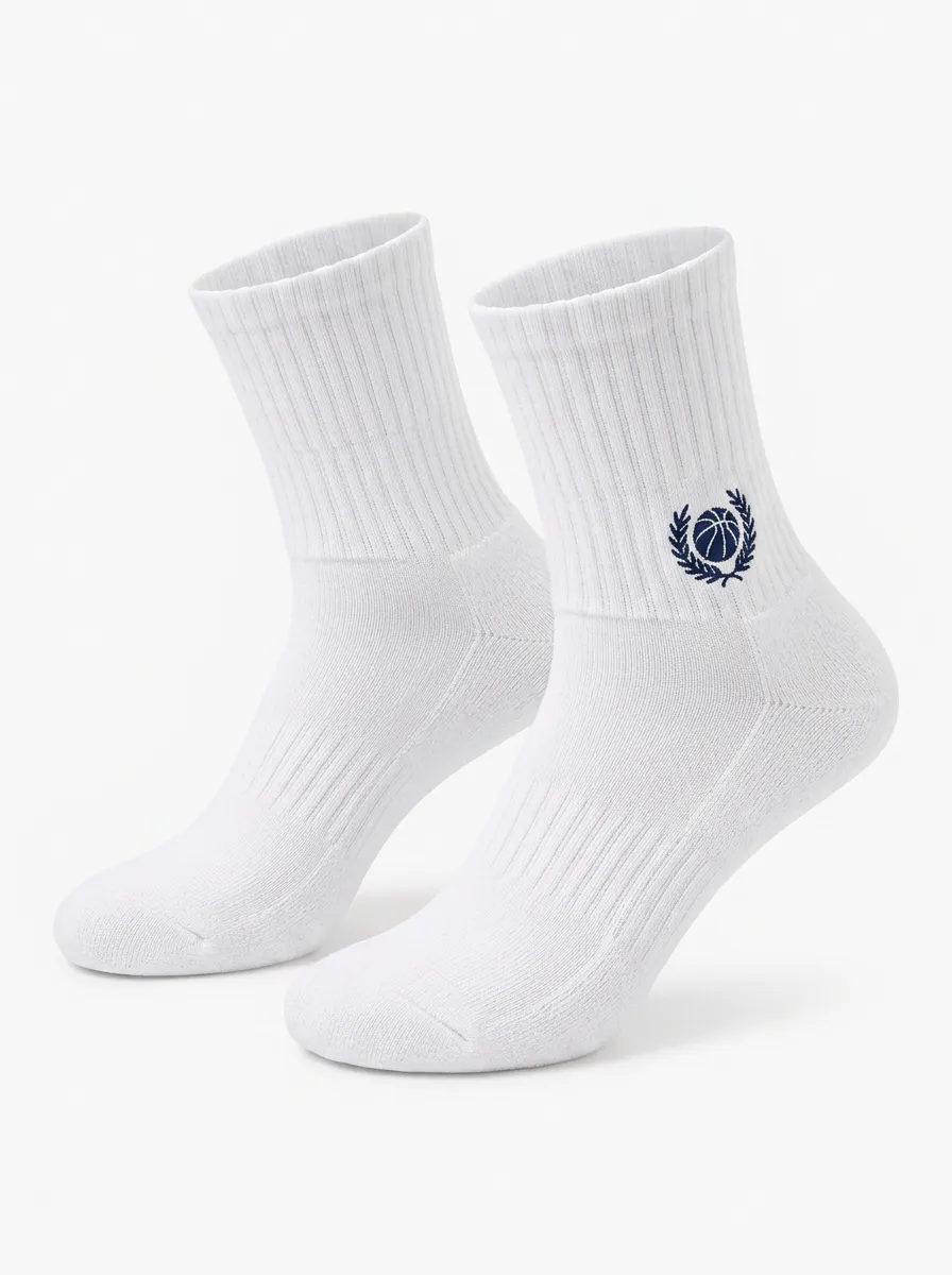 White Basketball Graphic Athletic Ankle Socks